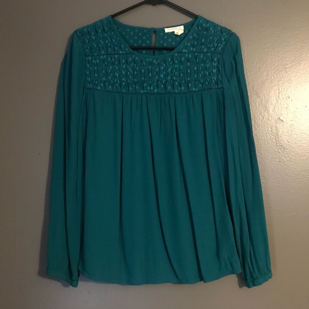 Meadow Rue Teal long sleeve blouse